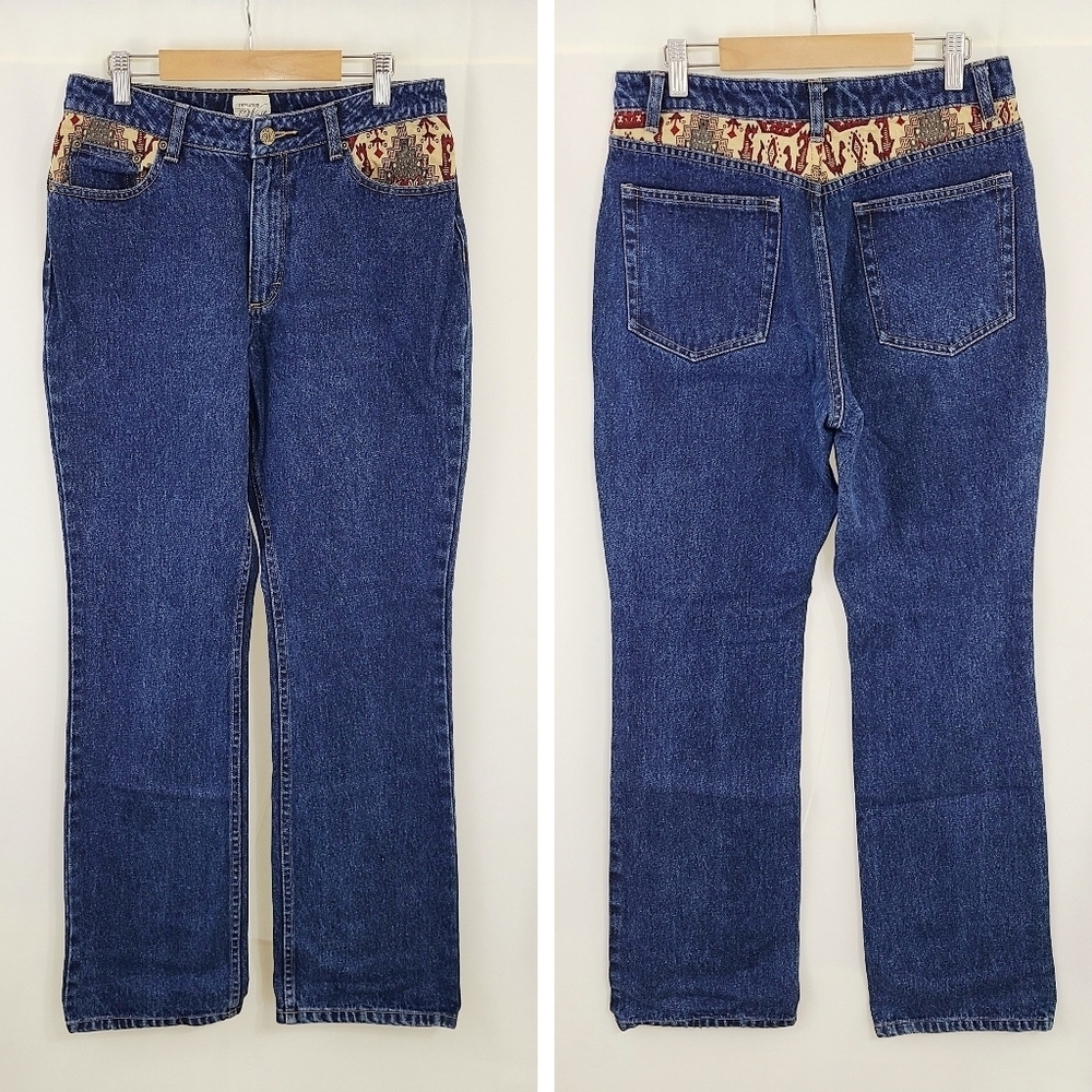 Vintage Wrangler straight leg jeans southwestern tapestry dark blue size 8 x 32